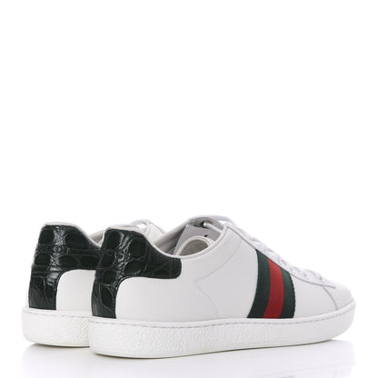 Gucci Calfskin Crocodile Web Ace Sneakers 37.5 White Green 4 of 8
