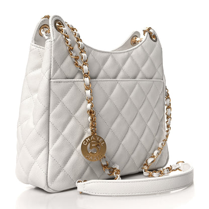 Chanel Caviar Quilted Wavy CC Hobo White 3 of 11