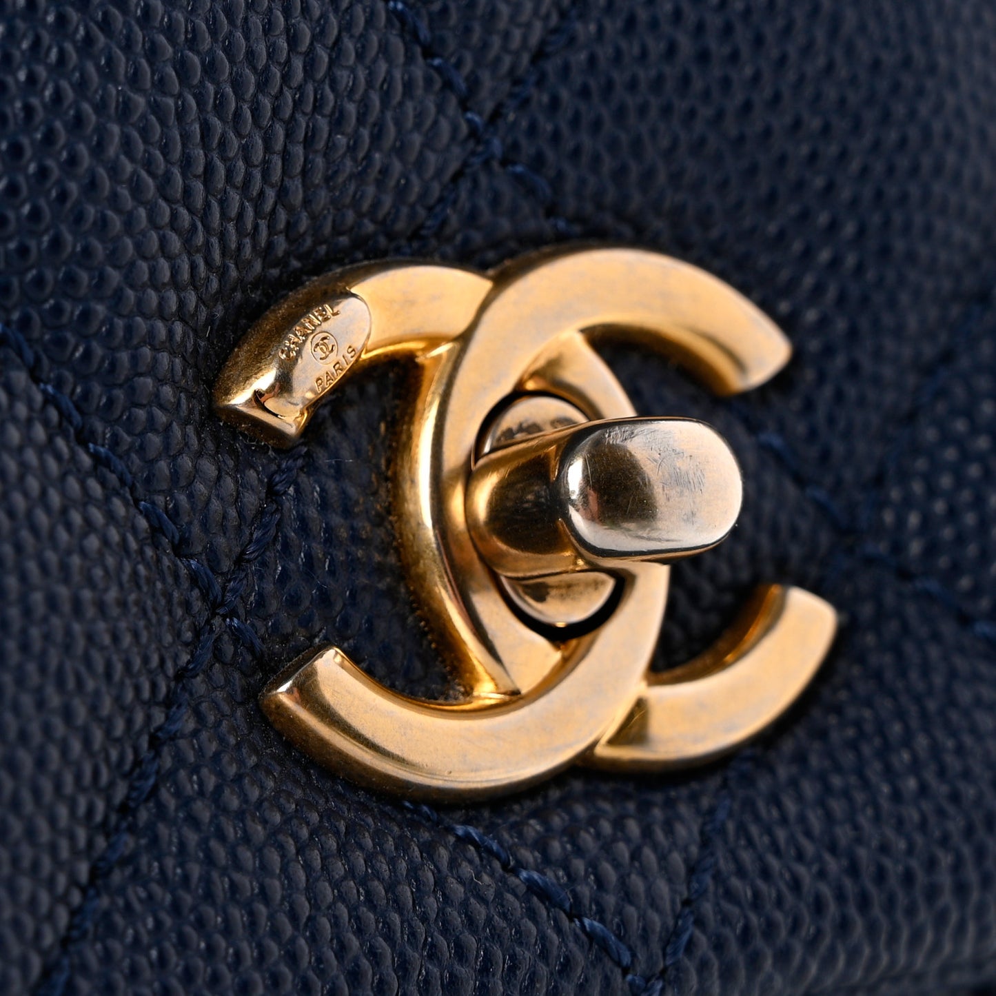 Caviar Quilted Lizard Embossed Mini Coco Handle Flap Navy Blue
