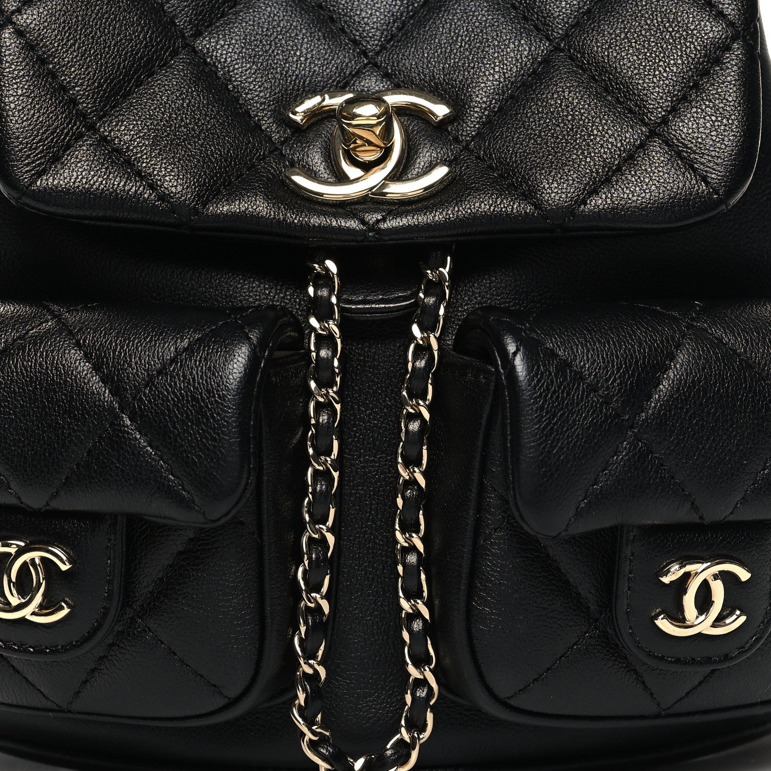 Chanel Calfskin Quilted Mini Duma Pockets Drawstring Backpack Black 8 of 10