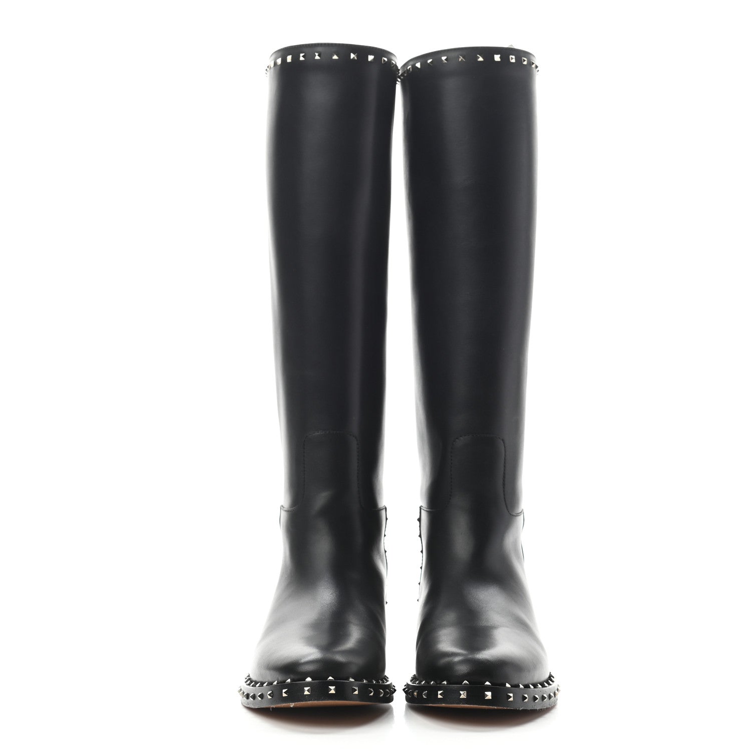Valentino Garavani Calfskin Soul Rockstud Knee High Flat Boots 38.5 Black 2 of 6