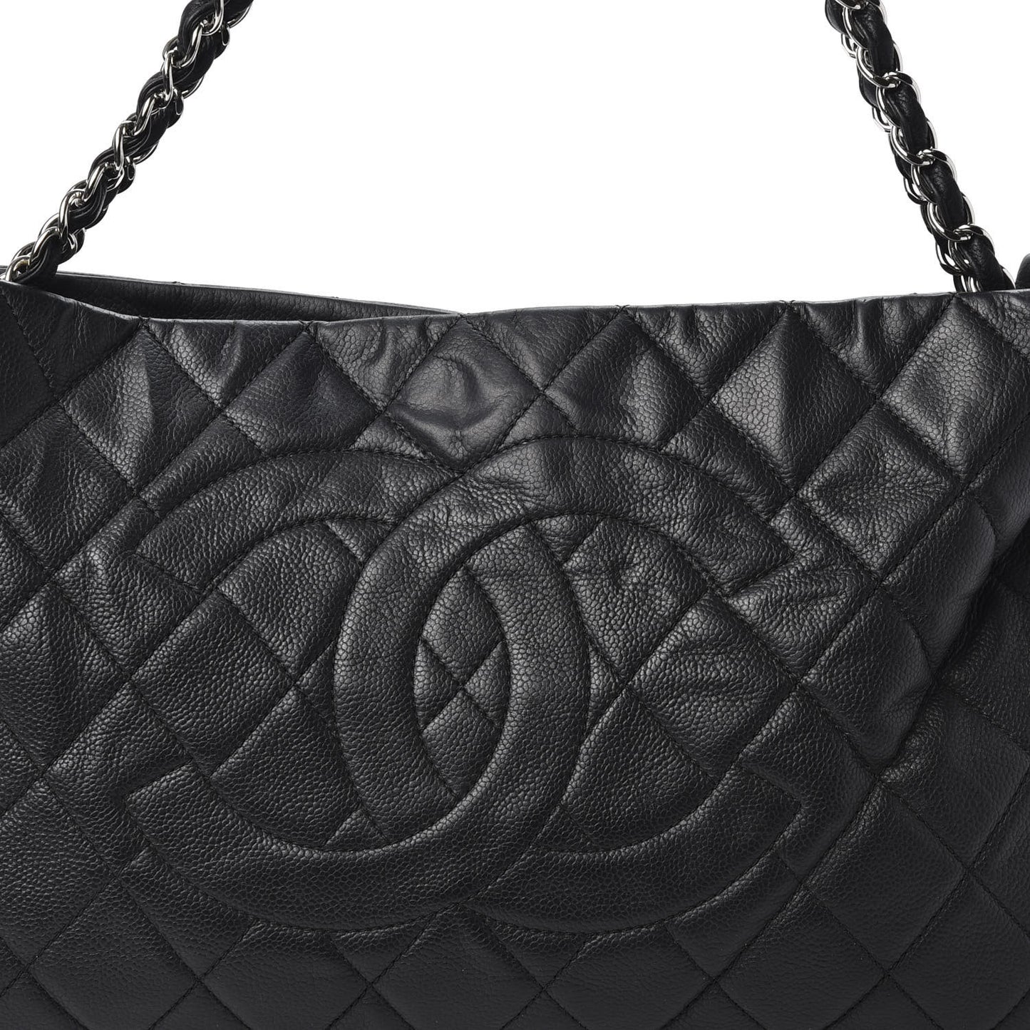 Caviar Quilted Expandable Zip Shoulder Bag Black