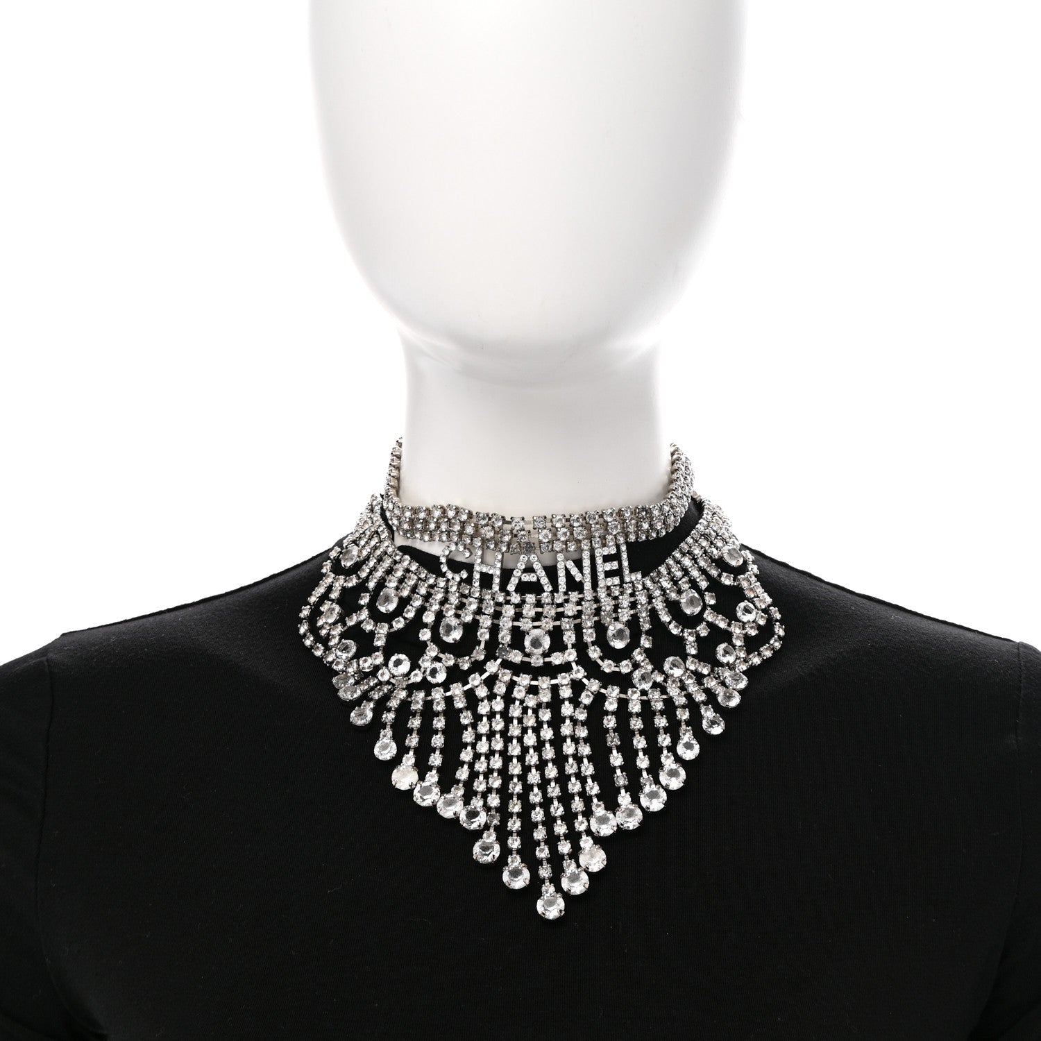 Chanel Crystal Logo Choker Necklace Silver 2 of 6