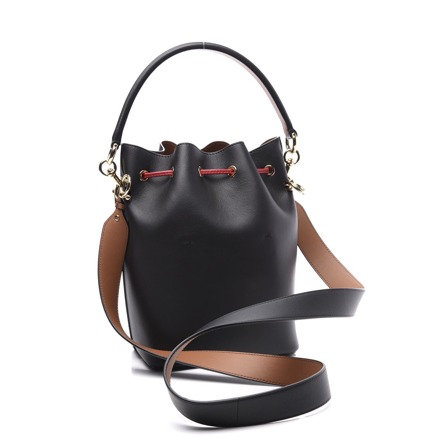 Fendi Vitello Grace F is Fendi Stamp Patch Perforated Small Mon Tresor Bucket Bag Black 2 of 8