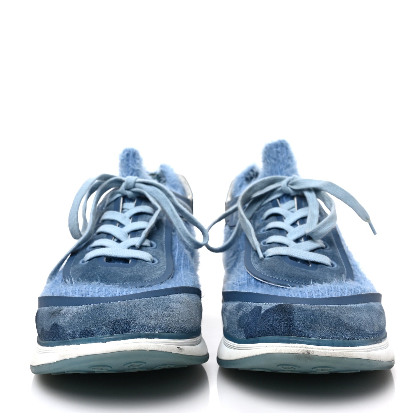 Suede Calfskin Stretch Fabric CC Sneakers Light Blue