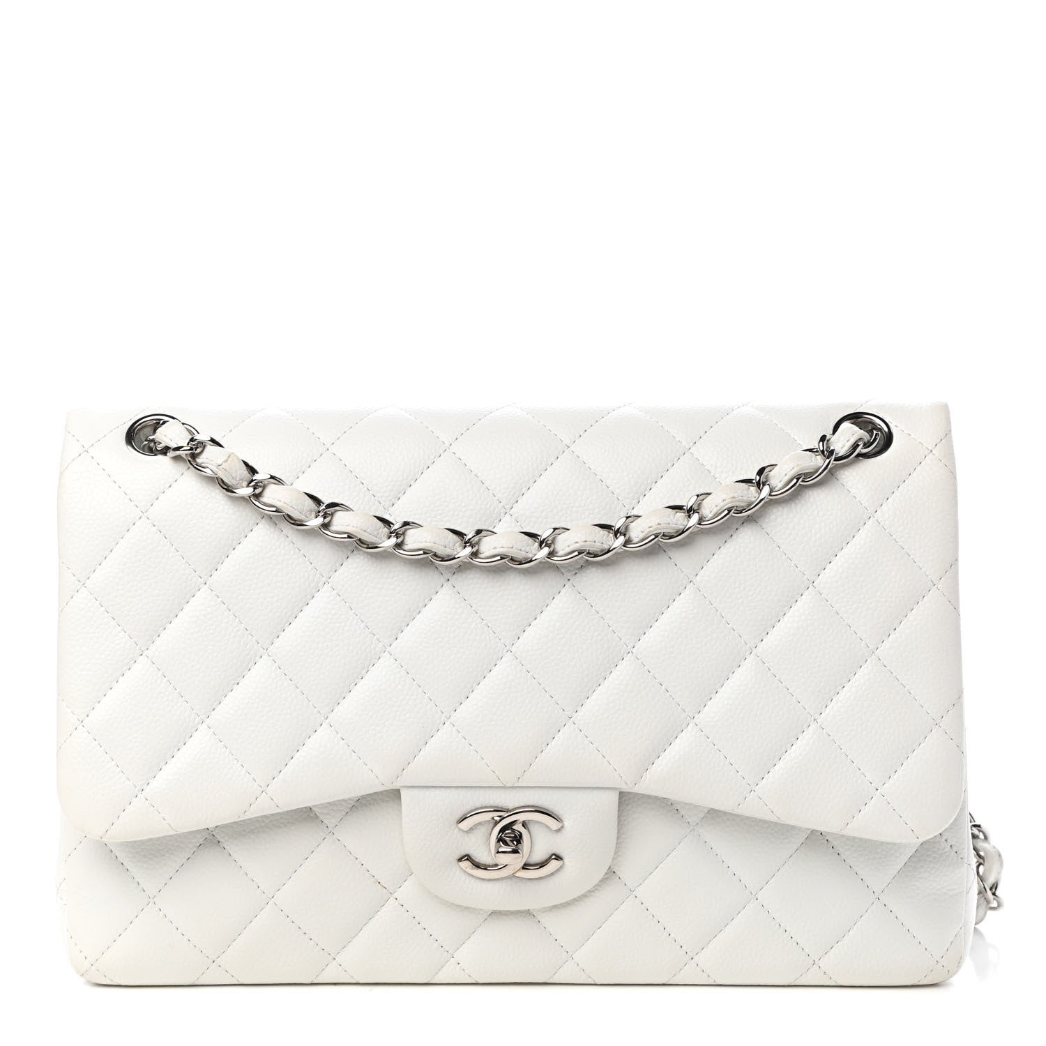 Chanel Caviar Quilted Jumbo Double Flap White 1 of 10