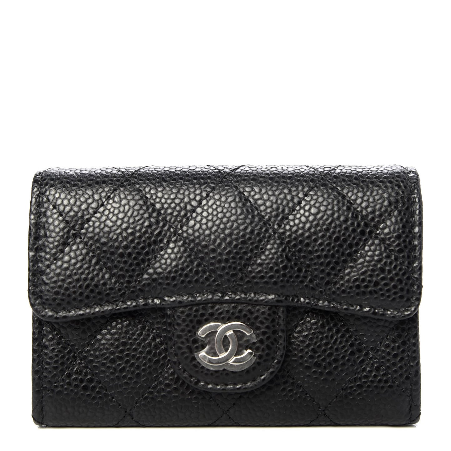 Caviar Quilted Flap Card Holder Wallet Black
