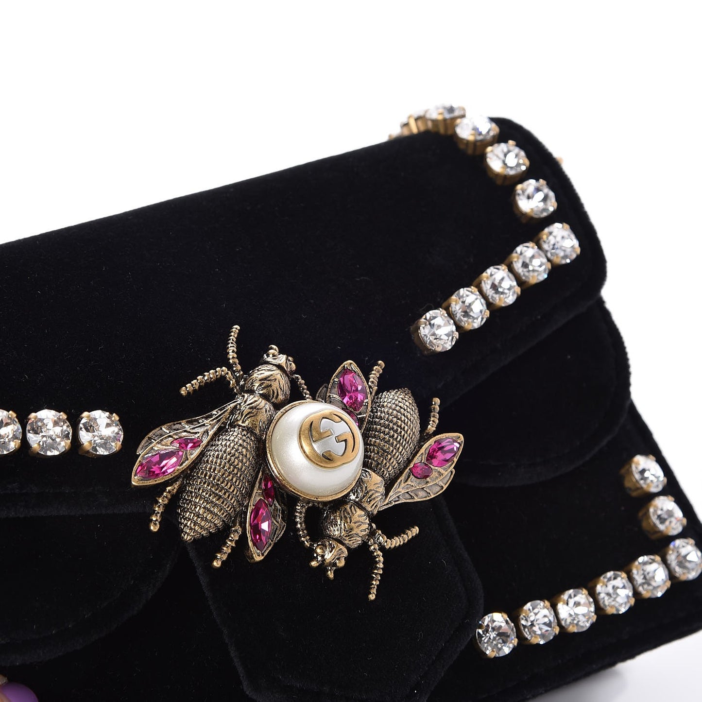 Velvet Crystal Mini Bee Broadway Shoulder Bag Black
