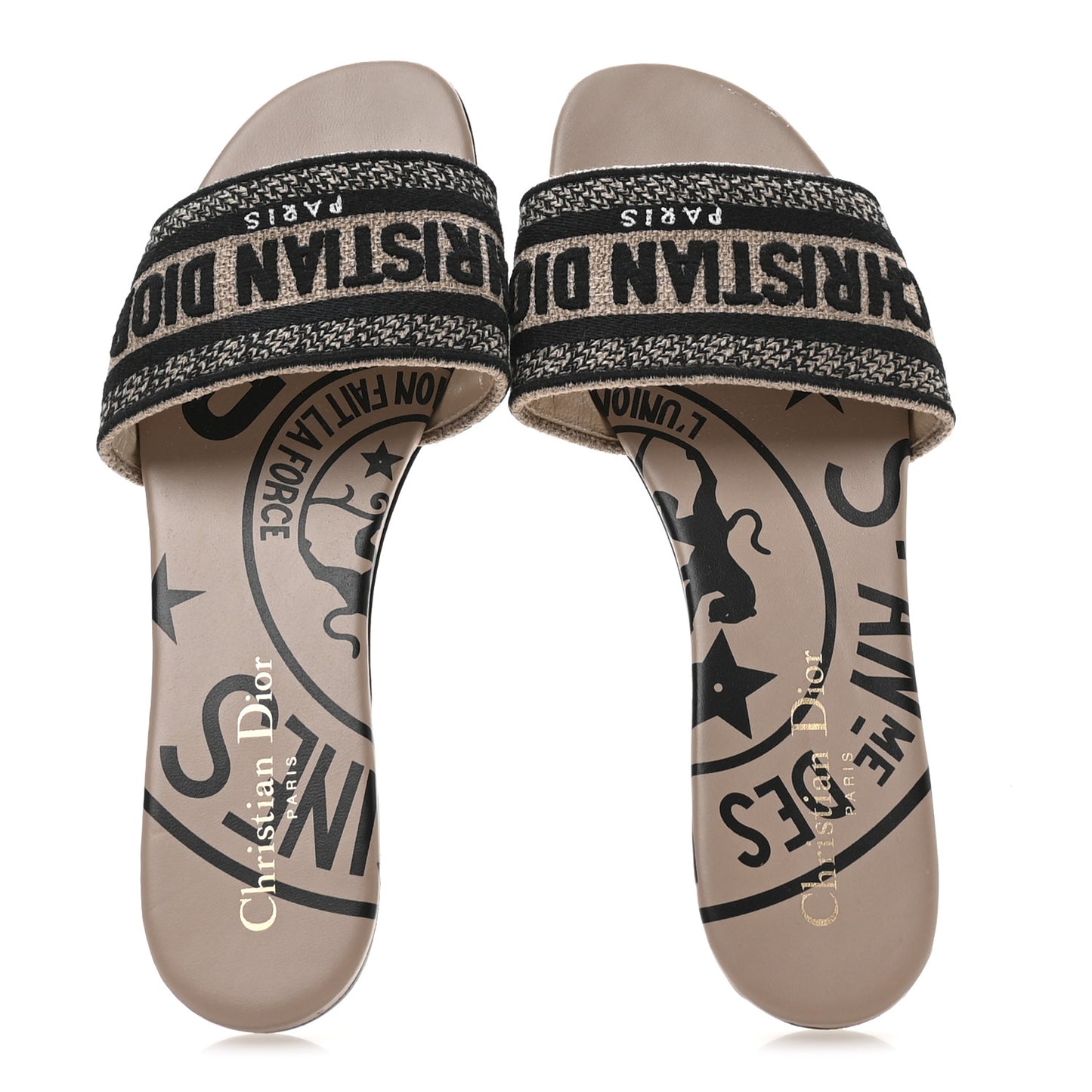 Canvas Union Embroidered Dway Flat Slide Sandals 38 Fard