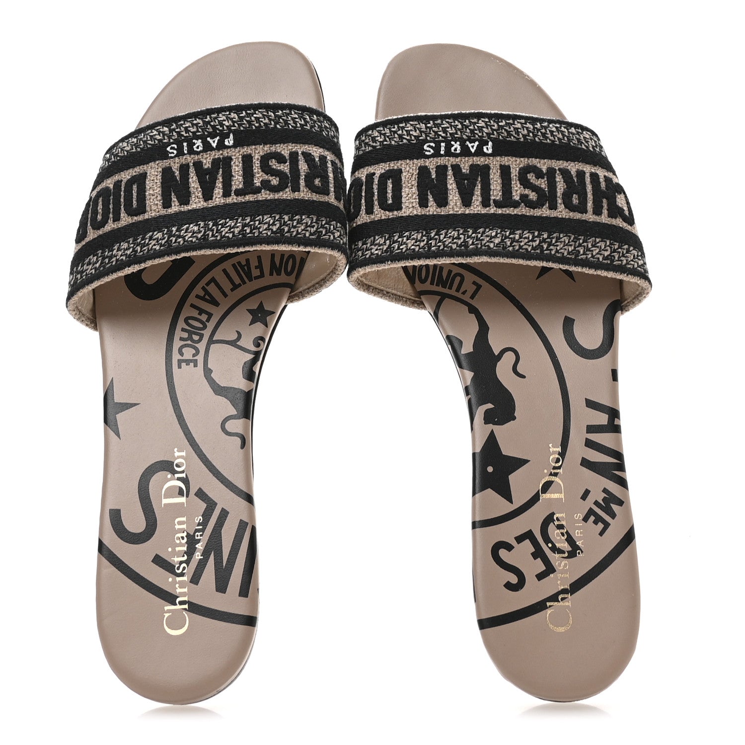 Christian Dior Canvas Union Embroidered Dway Flat Slide Sandals 38 Fard 2 of 9