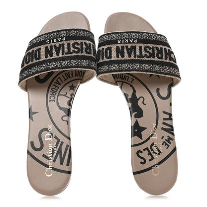 Christian Dior Canvas Union Embroidered Dway Flat Slide Sandals 38 Fard 2 of 9