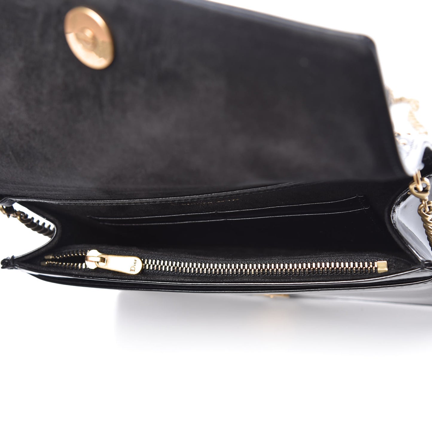 Patent Studded Diorama Wallet on Chain Pouch Black