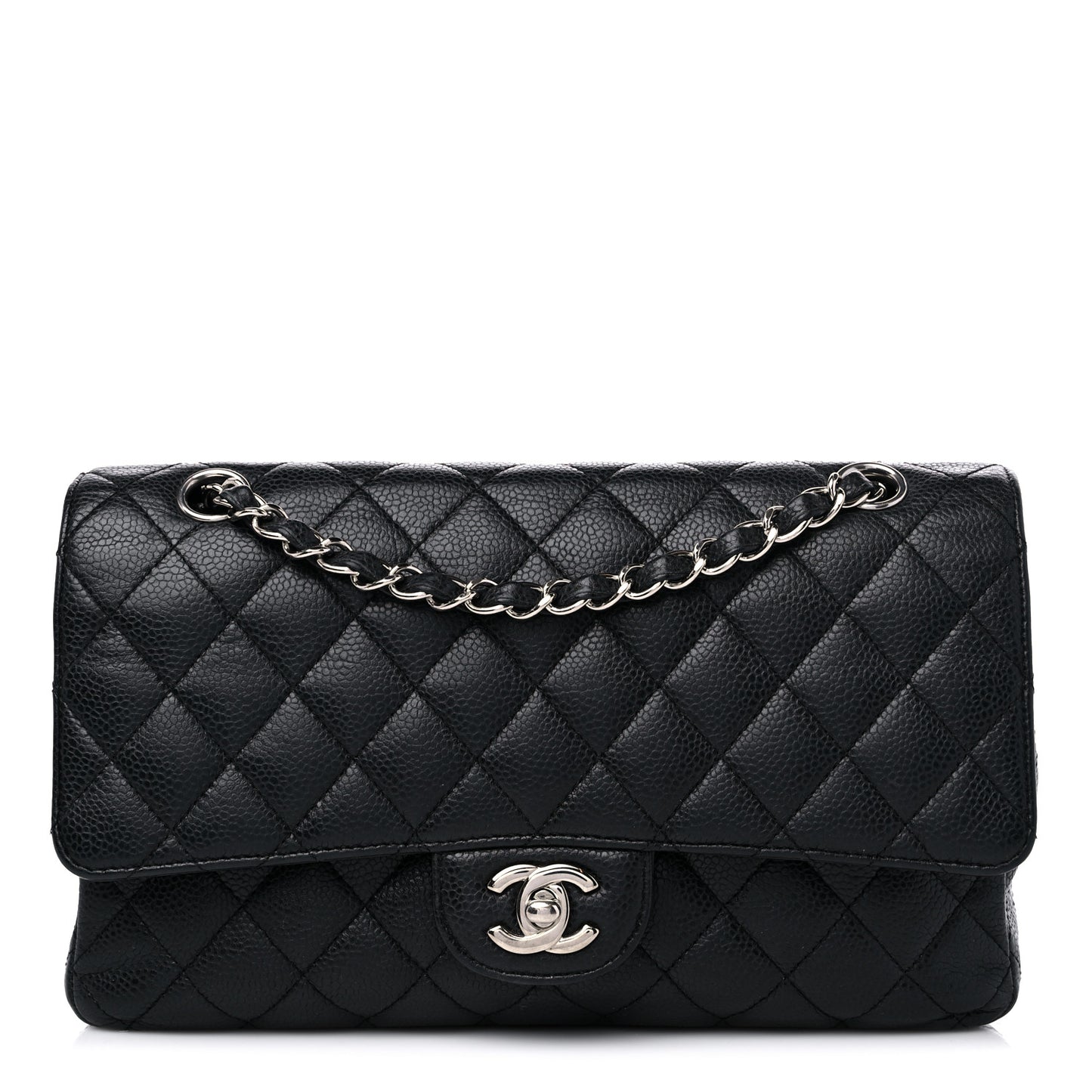 Caviar Quilted Medium Double Flap Black