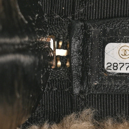 Chanel Shiny Crumpled Sheepskin Shearling Waist Bag Black Beige 7 of 10
