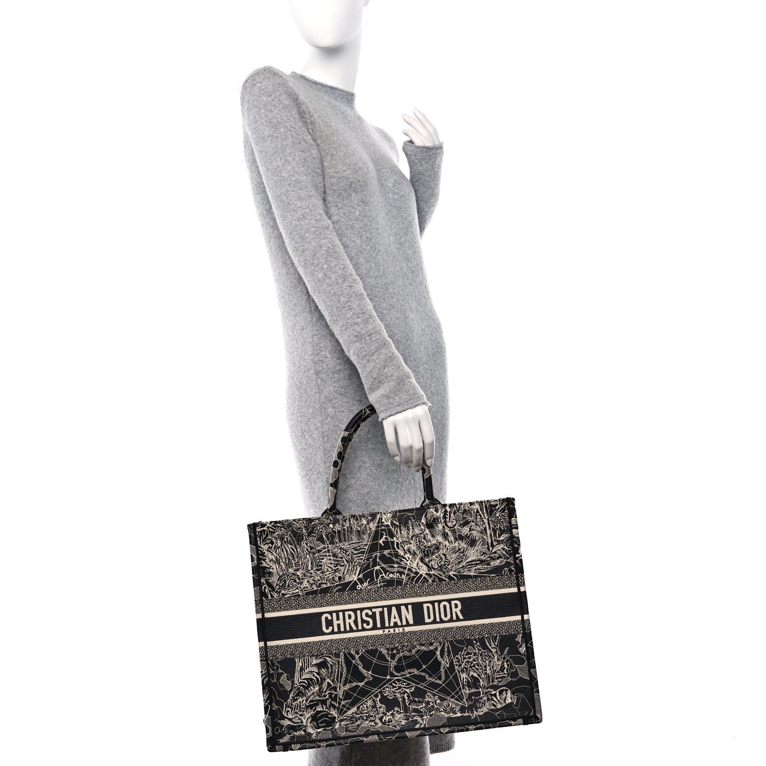 Christian Dior Canvas Embroidered Large Around The World Book Tote Black White 2 of 11