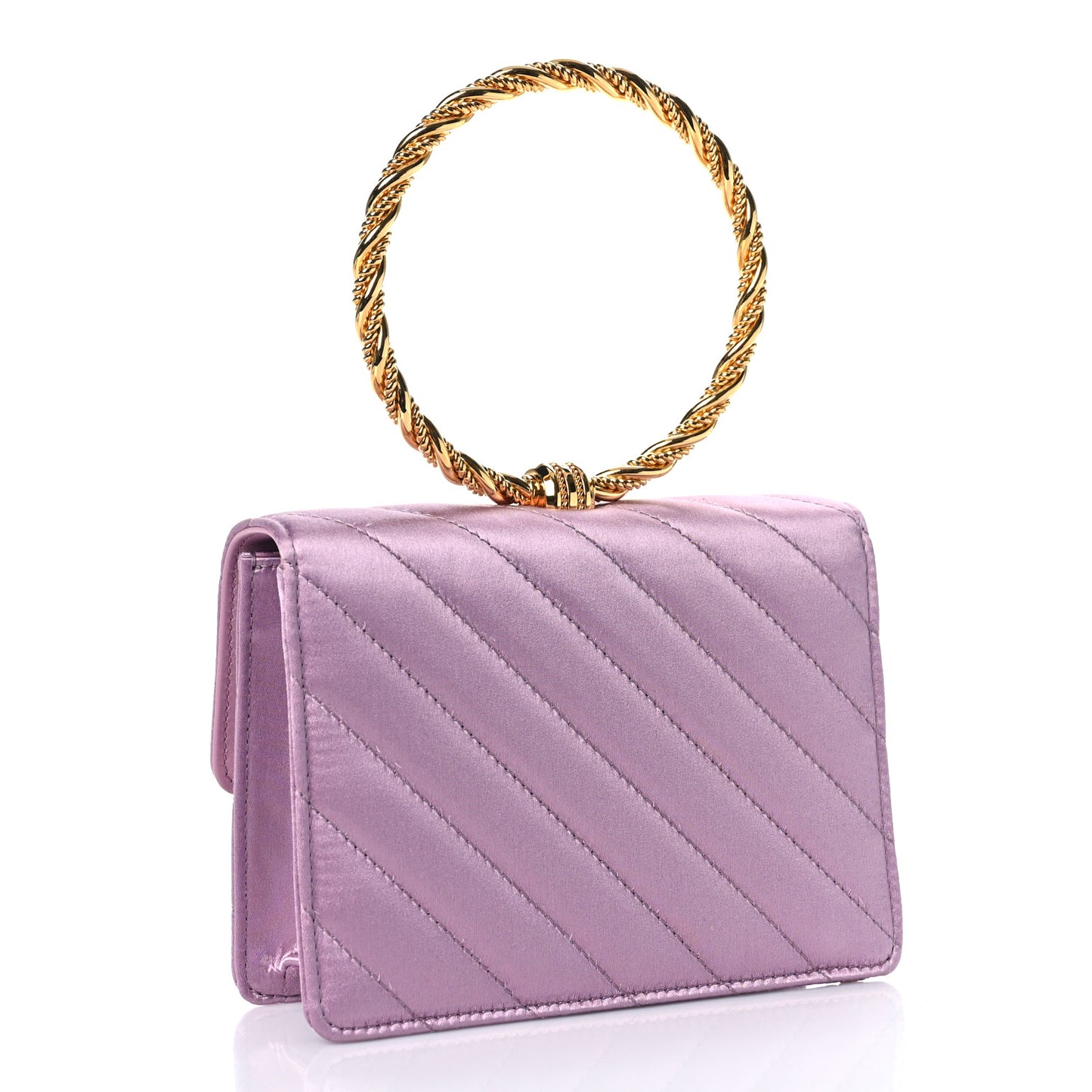Satin Quilted Rajah Broadway Ring Top Handle Bag Purple