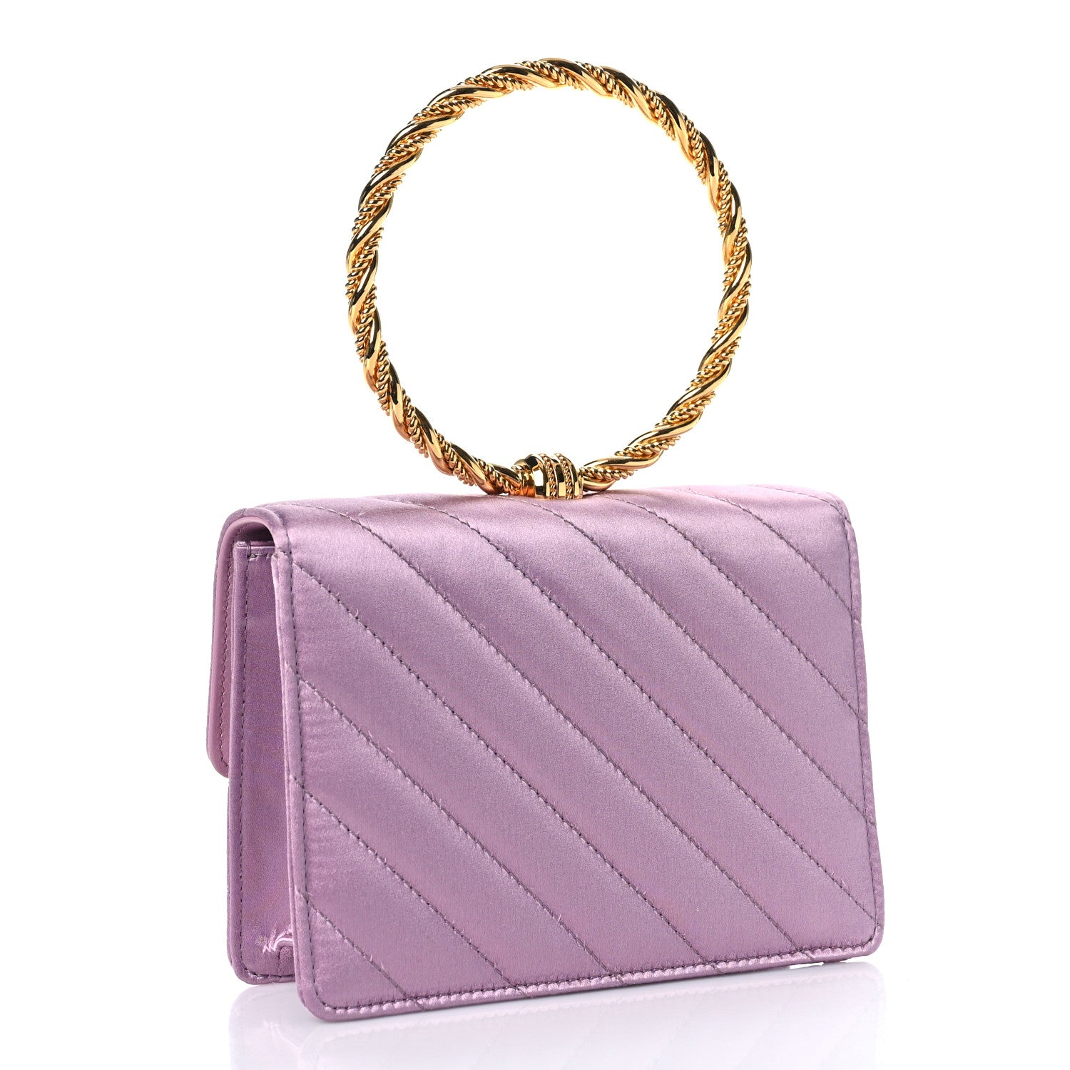 Gucci Satin Quilted Rajah Broadway Ring Top Handle Bag Purple 3 of 10