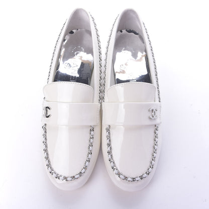 Chanel Patent Calfskin CC Chain Mocassin Loafers 37 White 6 of 10