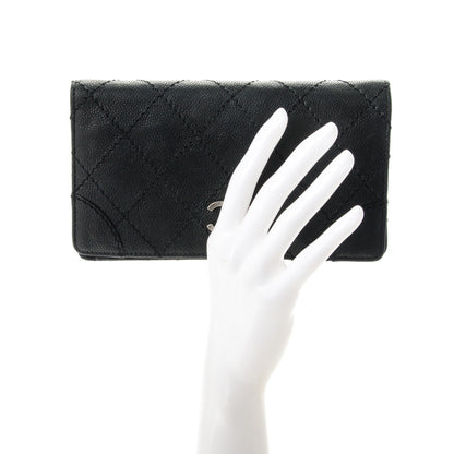 Chanel Distressed Caviar Stitched Outdoor Yen Wallet Black 2 of 8