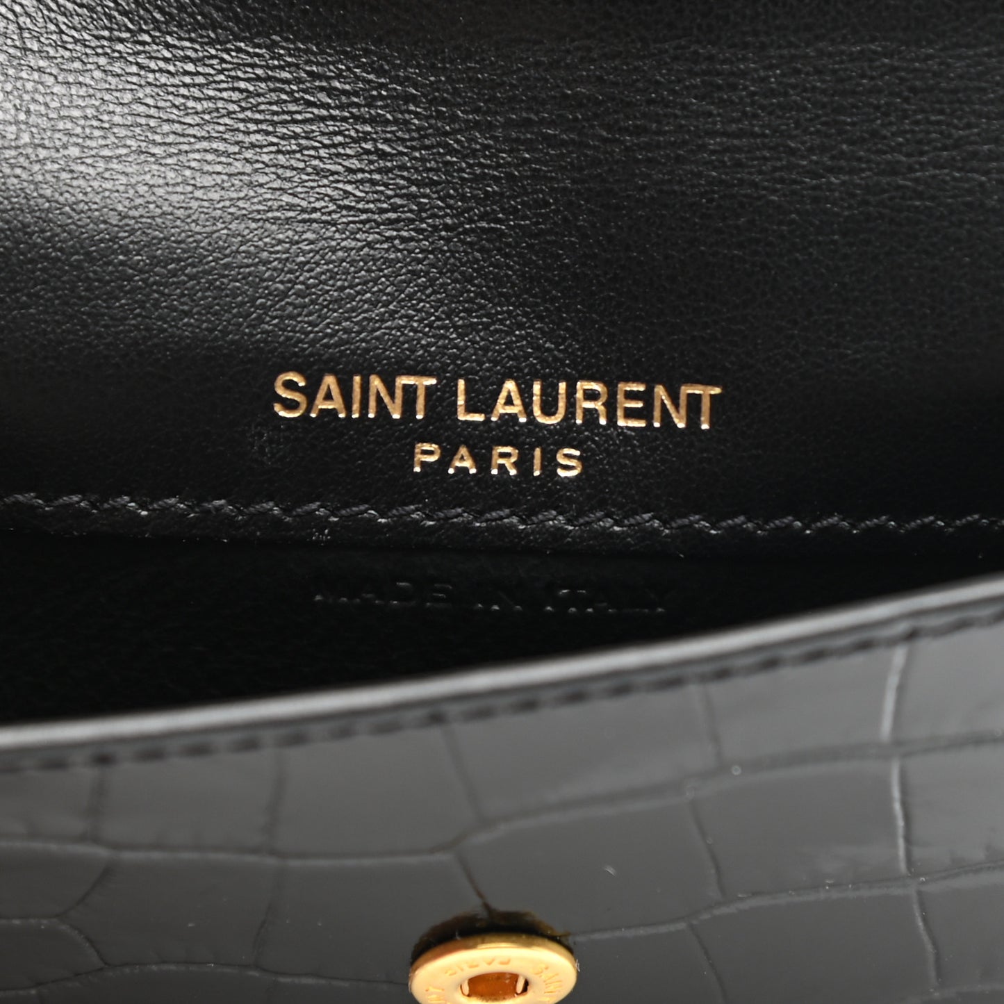 Calfskin Crocodile Embossed Uptown Monogram Card Case Black