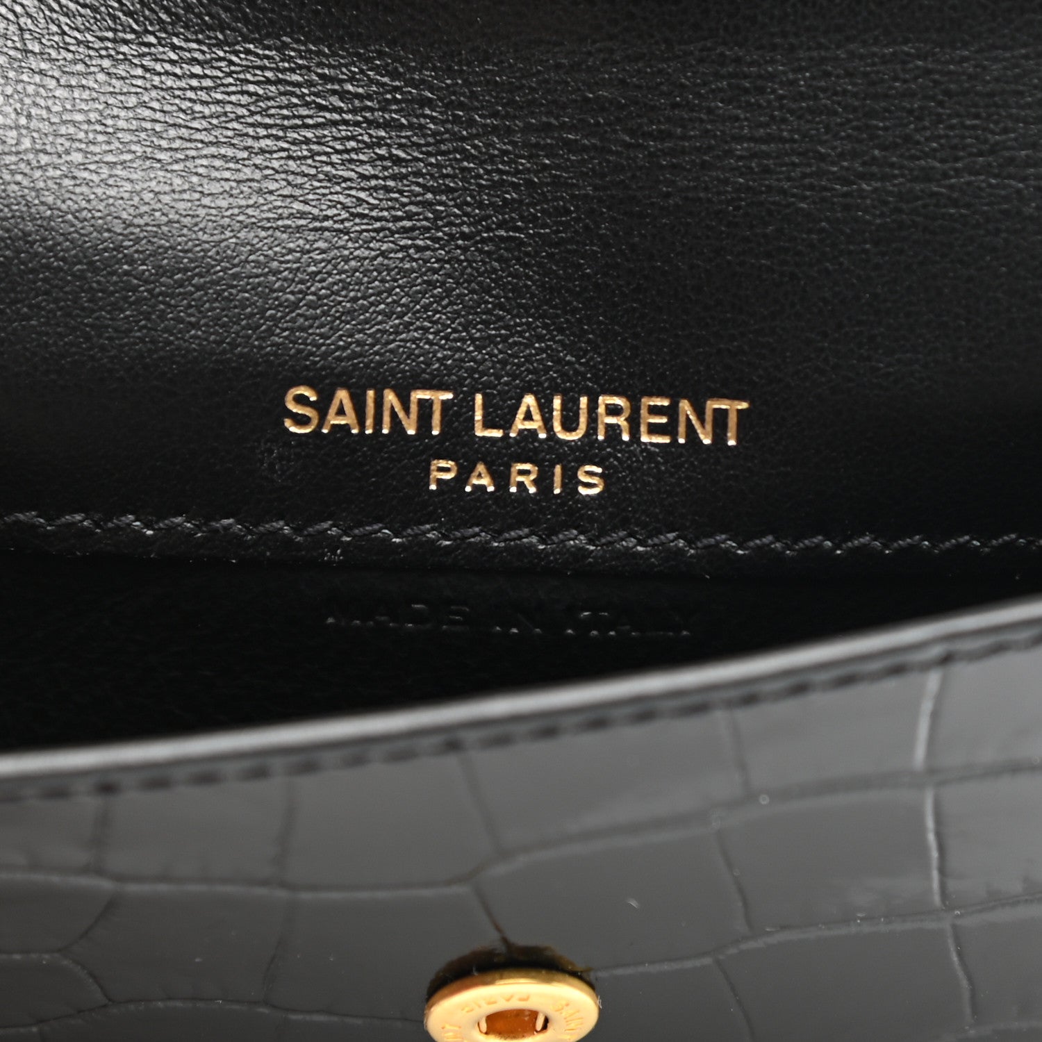 Saint Laurent Calfskin Crocodile Embossed Uptown Monogram Card Case Black 5 of 9