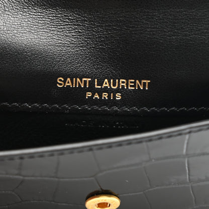 Saint Laurent Calfskin Crocodile Embossed Uptown Monogram Card Case Black 5 of 9