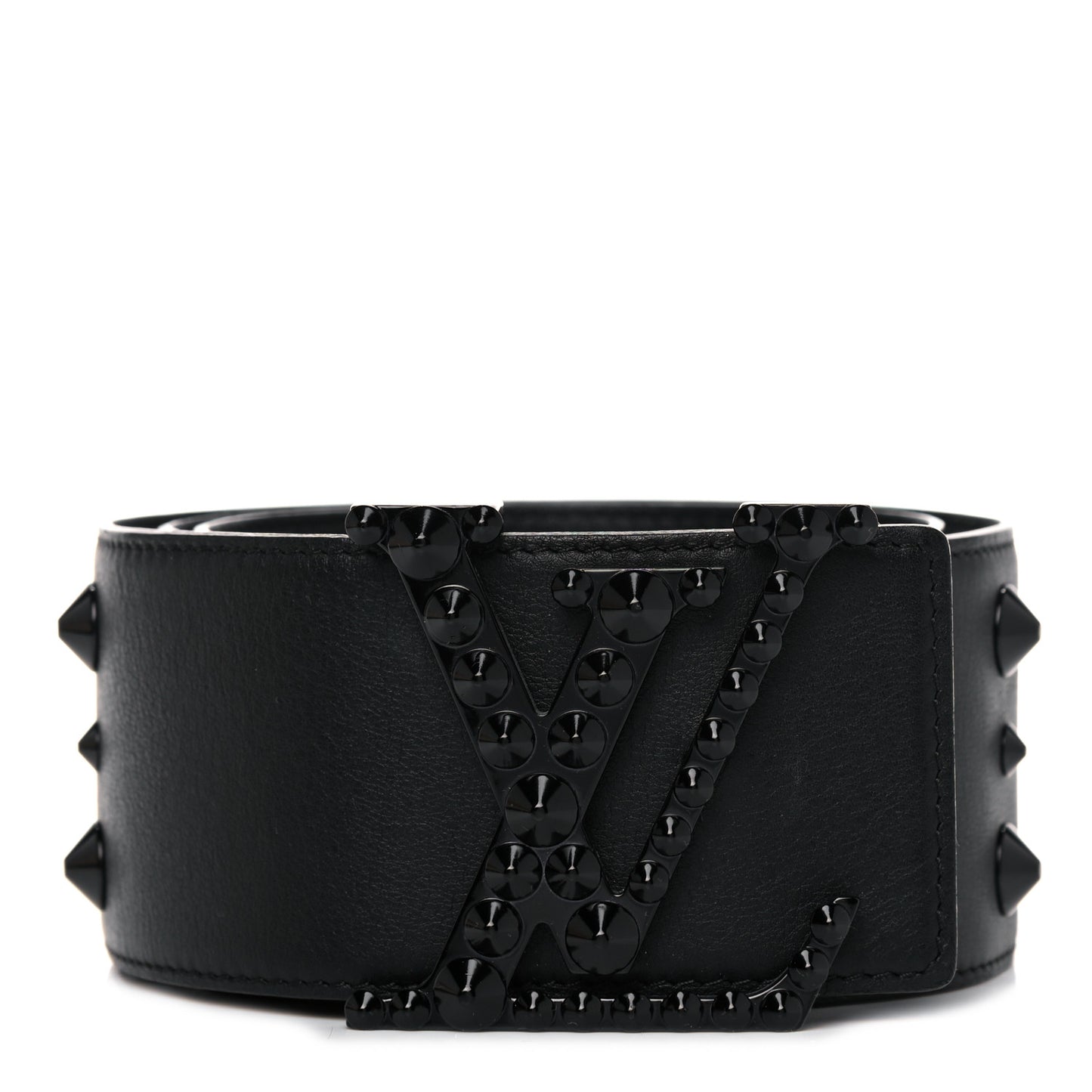 Calfskin LV Initiales Clous Belt 85 34 Black