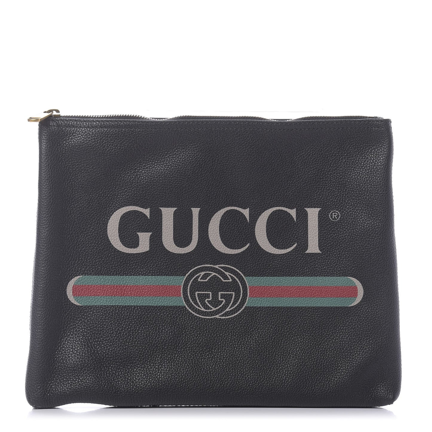 Pebbled Calfskin Medium Logo Portfolio Clutch Black