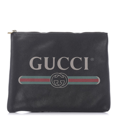 Gucci Pebbled Calfskin Medium Logo Portfolio Clutch Black 1 of 11