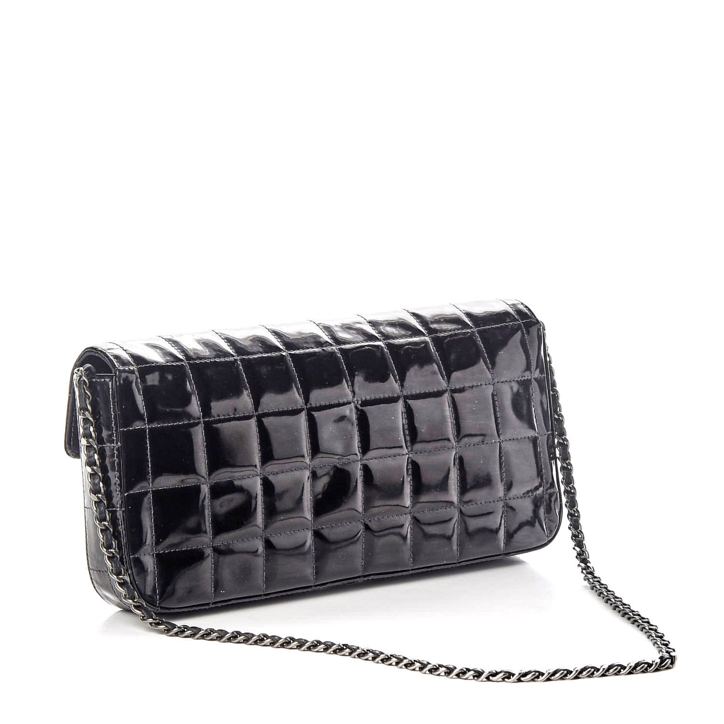 Patent Quilted East West Chocolate Bar Flap Black