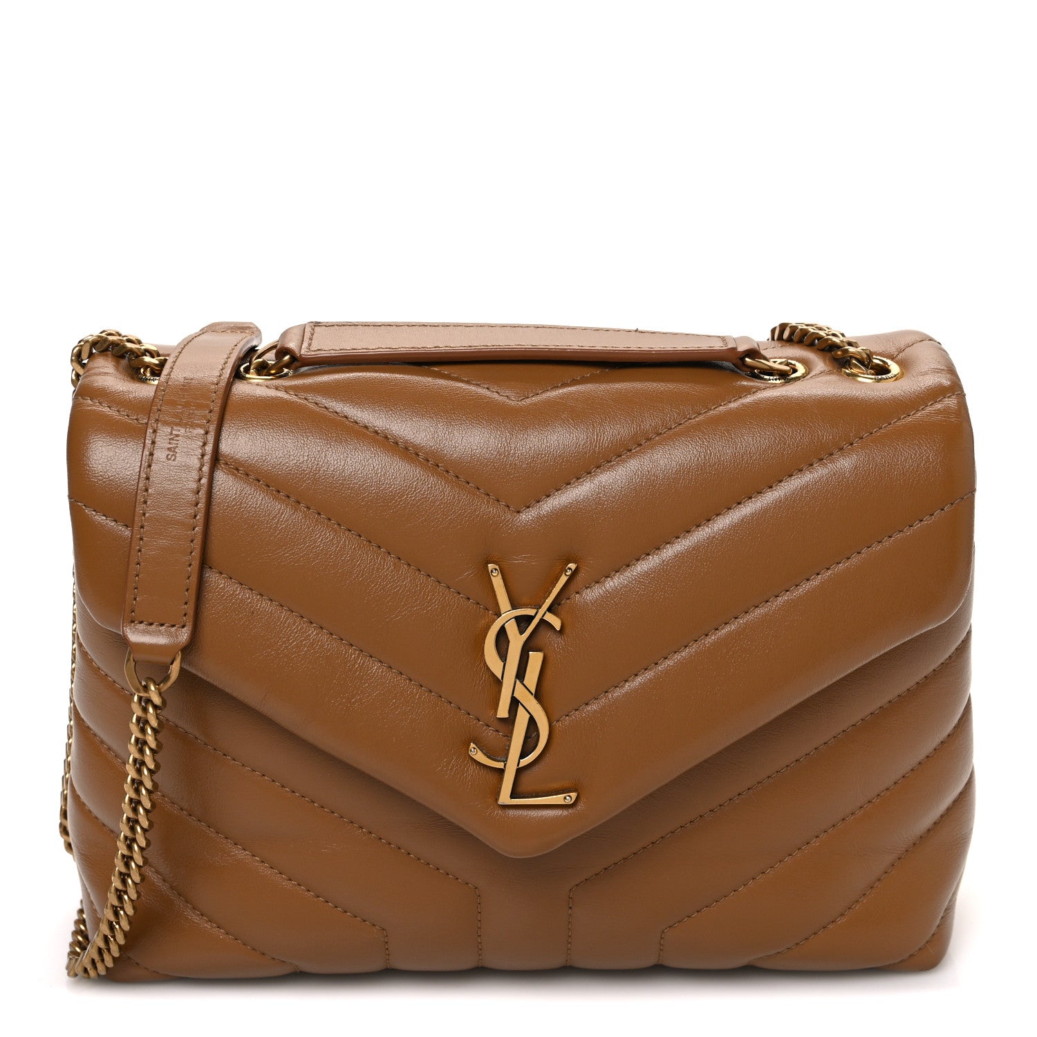 Saint Laurent Calfskin Y Quilted Monogram Small Loulou Chain Satchel Dark Natural 1 of 11