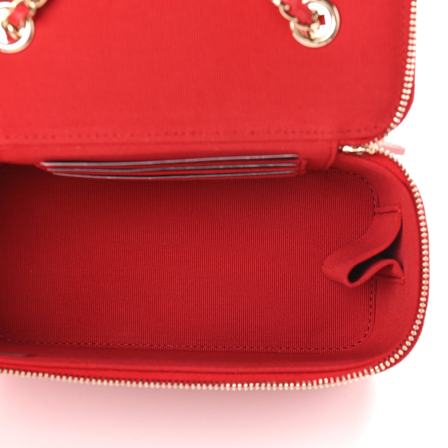 Caviar Quilted Small Vanity Case With Chain Red
