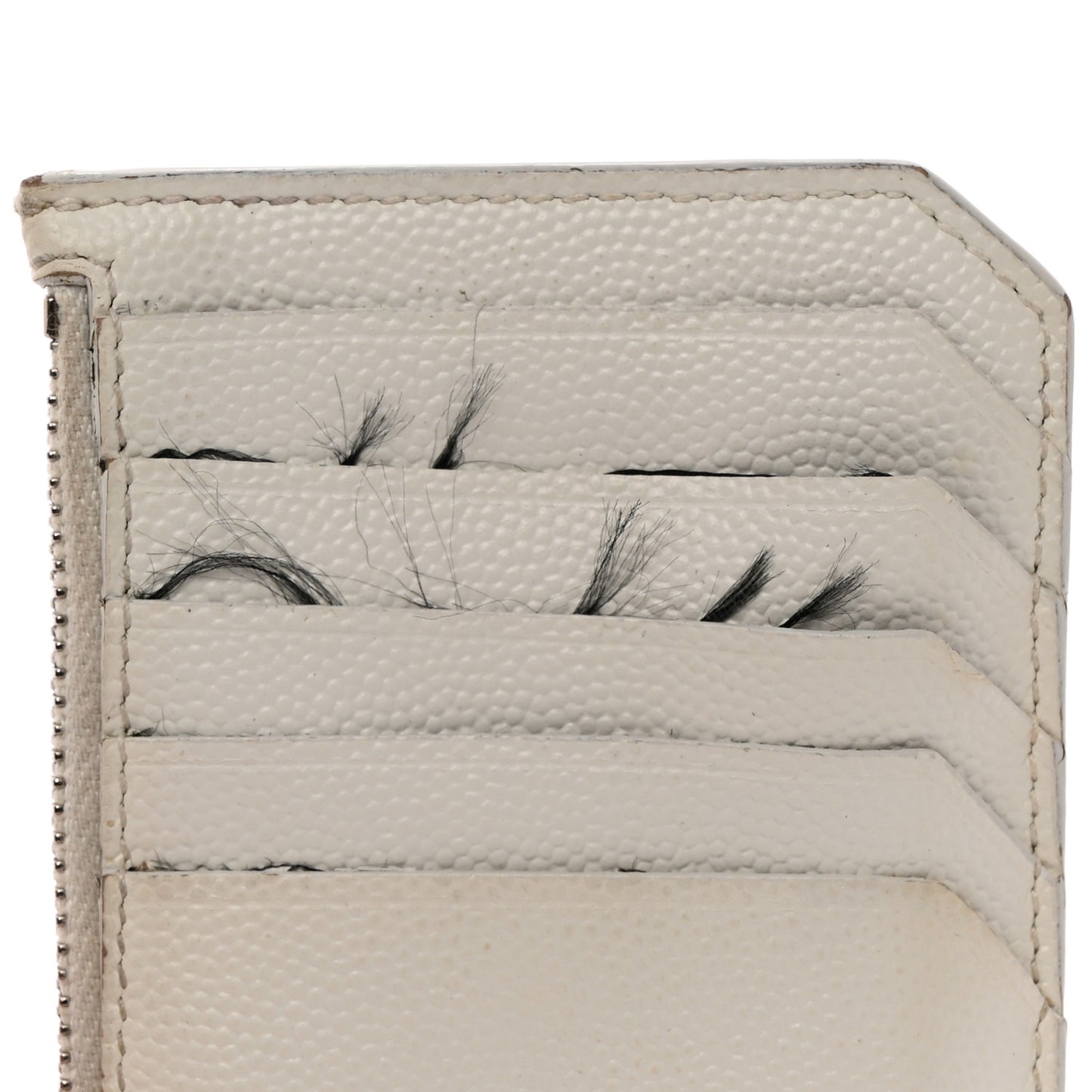 Grained Calfskin 5 Fragments Zip Pouch Card Holder White