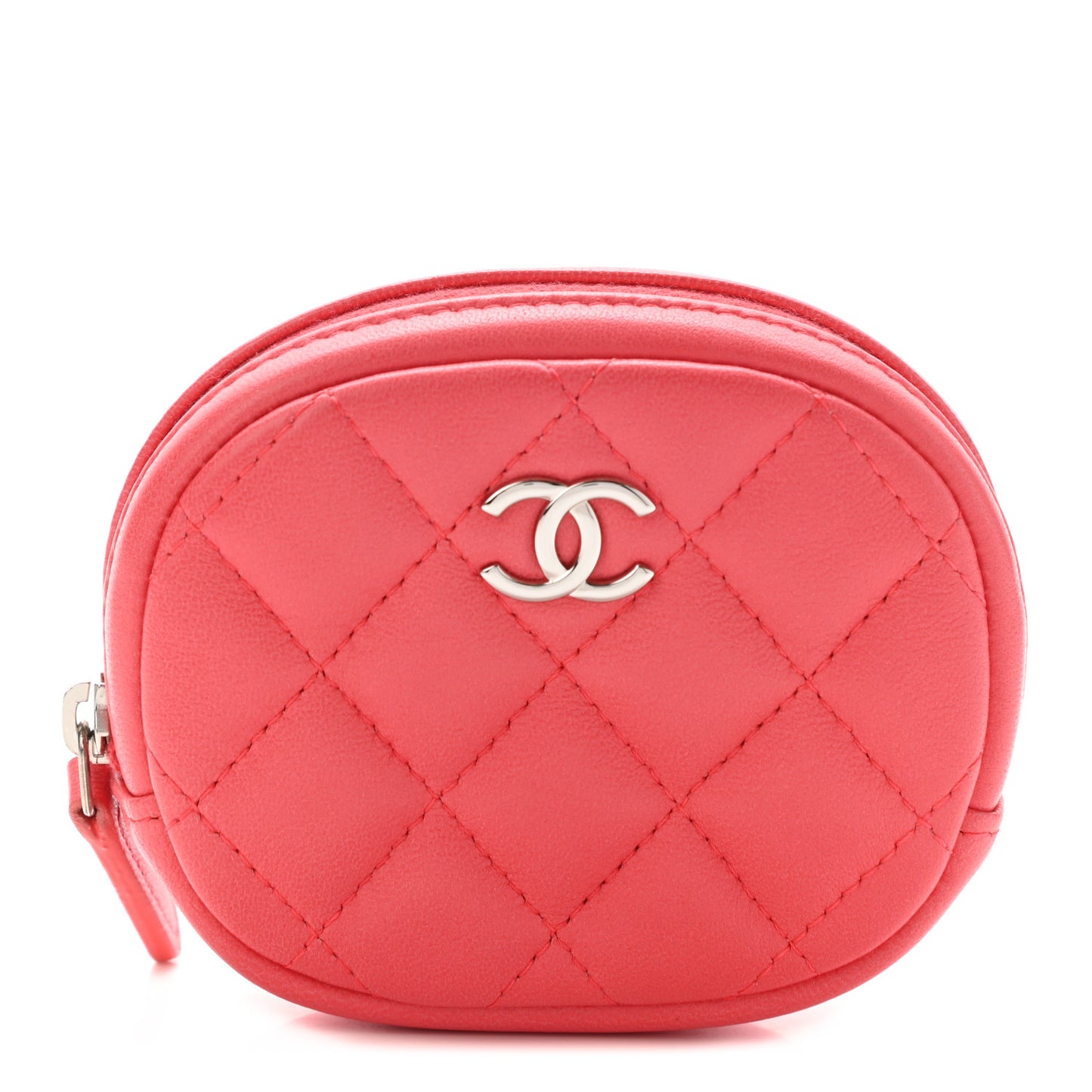 Lambskin Quilted Zip Around Classic Coin Purse Coral
