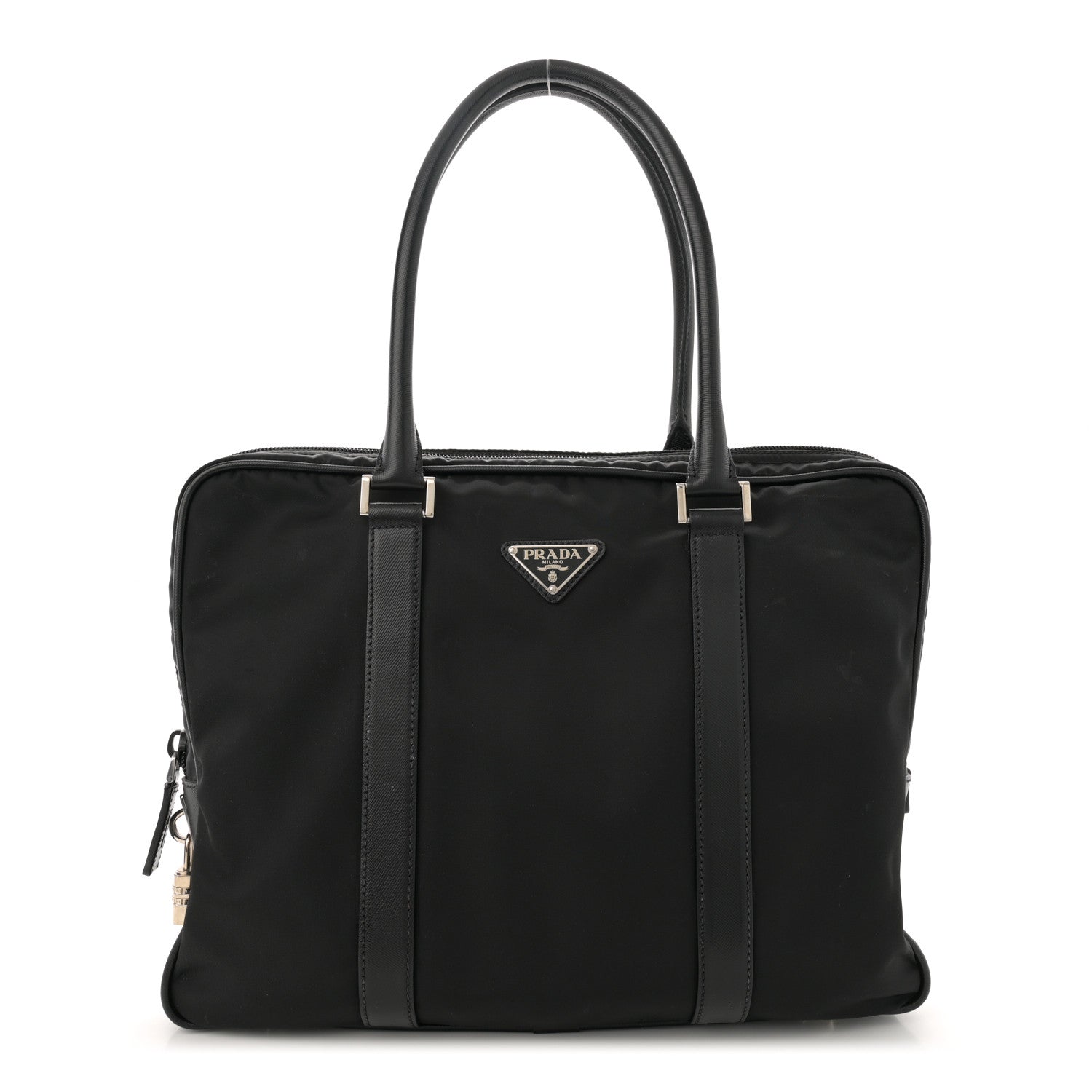 Prada Tessuto Nylon Saffiano Metal Triangle Logo Work Bag Black 1 of 14