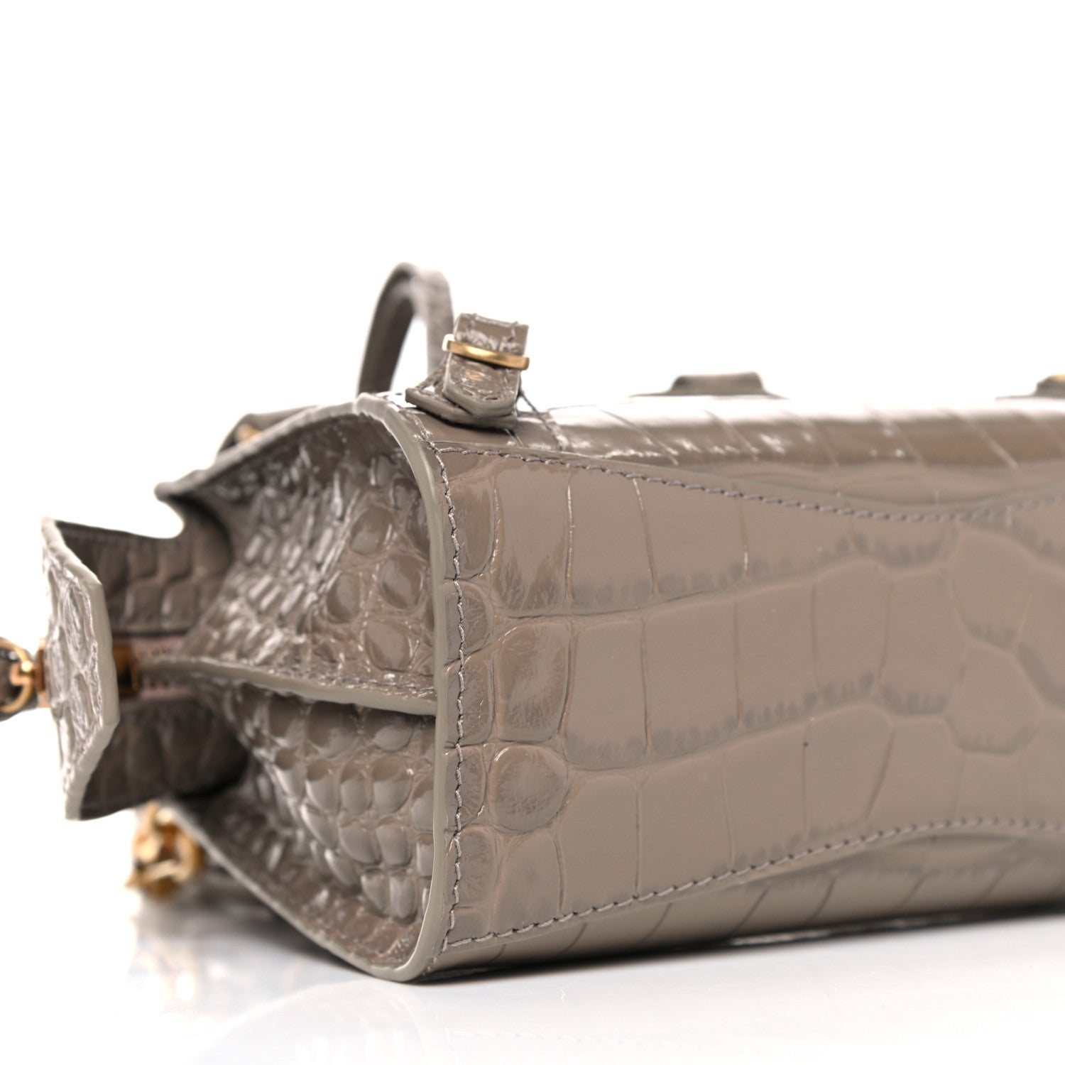 Balenciaga Shiny Supple Calfskin Crocodile Embossed Neo Classic Gold Hardware Nano City Crossbody Mink Grey 7 of 8