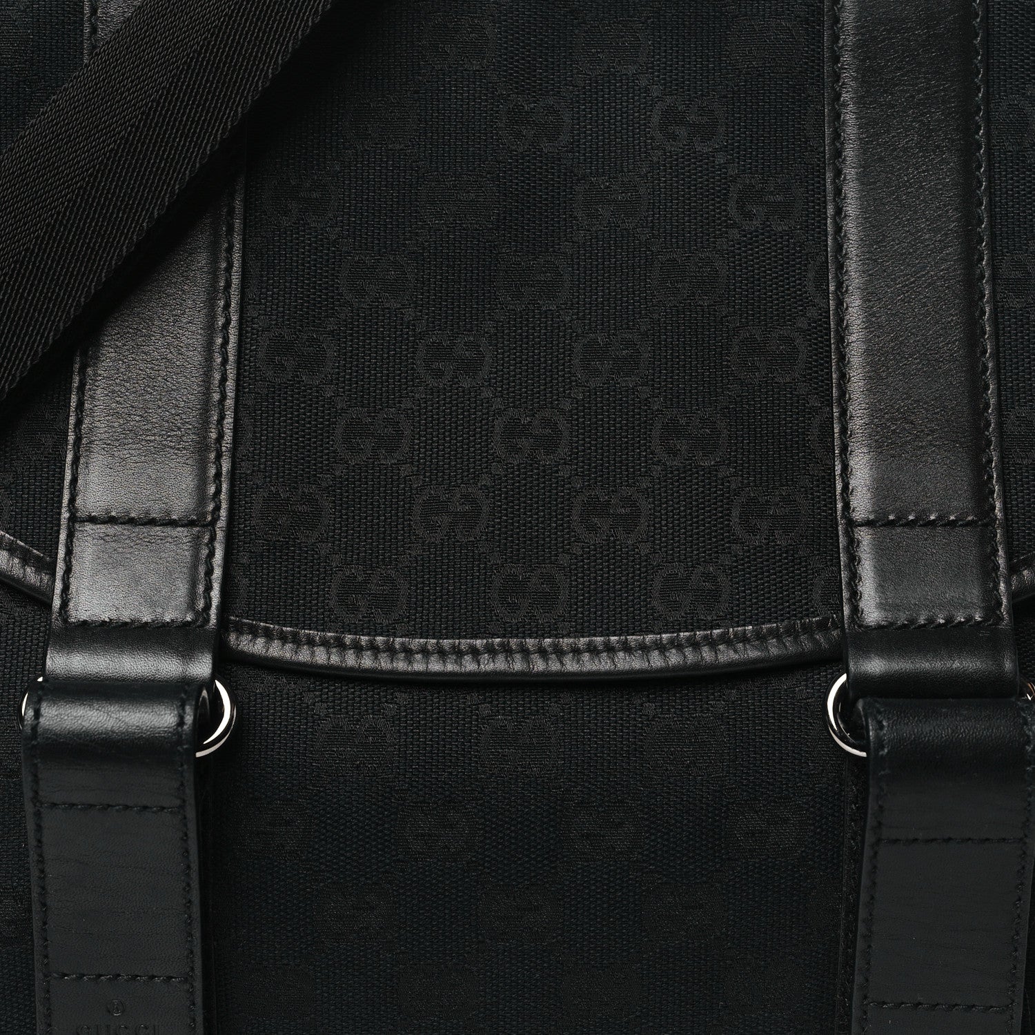 Gucci Monogram Medium Double Buckle Flap Messenger Bag Black 8 of 10