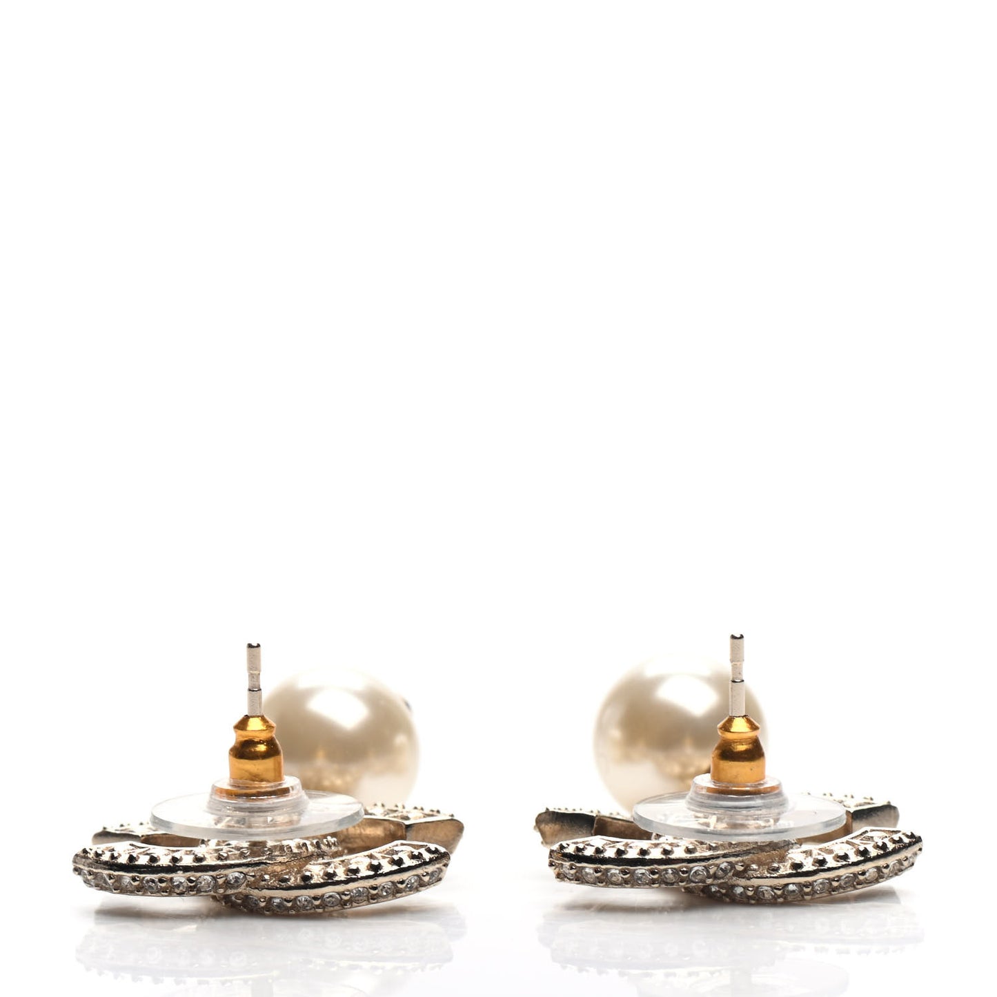 Crystal Pearl CC Drop Earrings Gold
