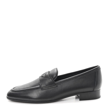 Chanel Lambskin Womens Stitched CC Loafers 38 Black 1 of 9