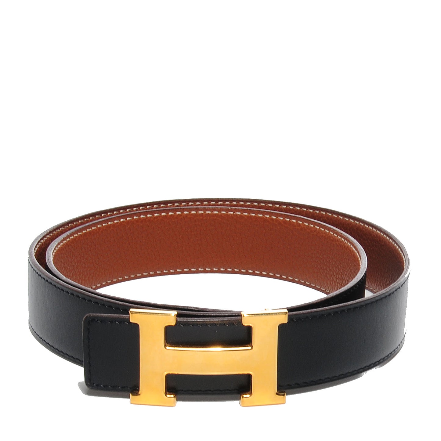 Box Togo Reversible Constance 32mm H Belt Strap 100 Black Gold