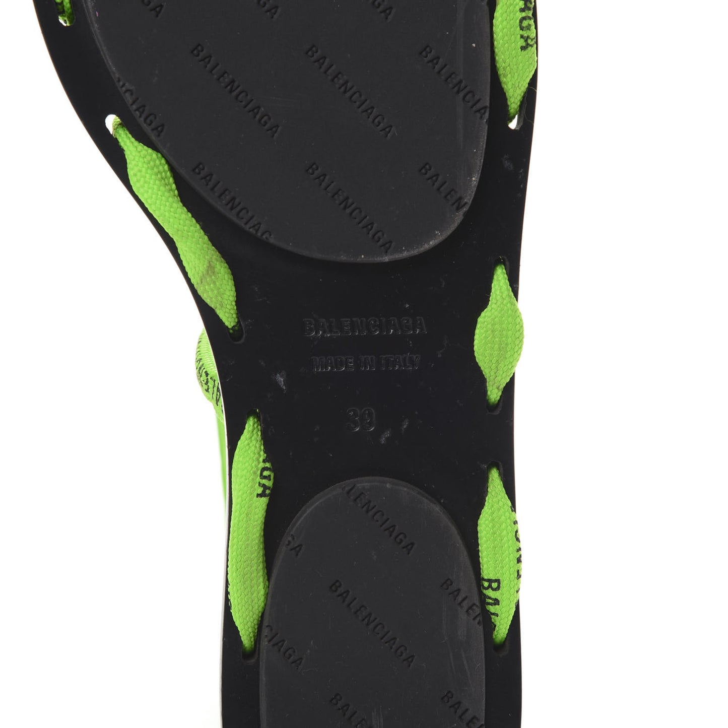 Nylon Calfskin Logo Lace Flat Sandals 39 Neon Green