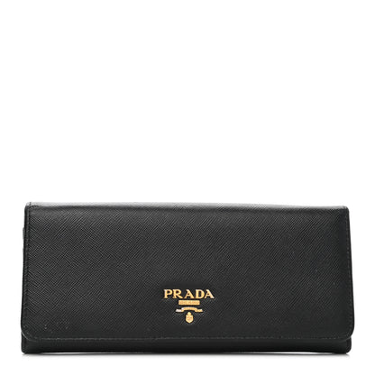 Prada Saffiano Metal Continental Flap Wallet Black 1 of 6
