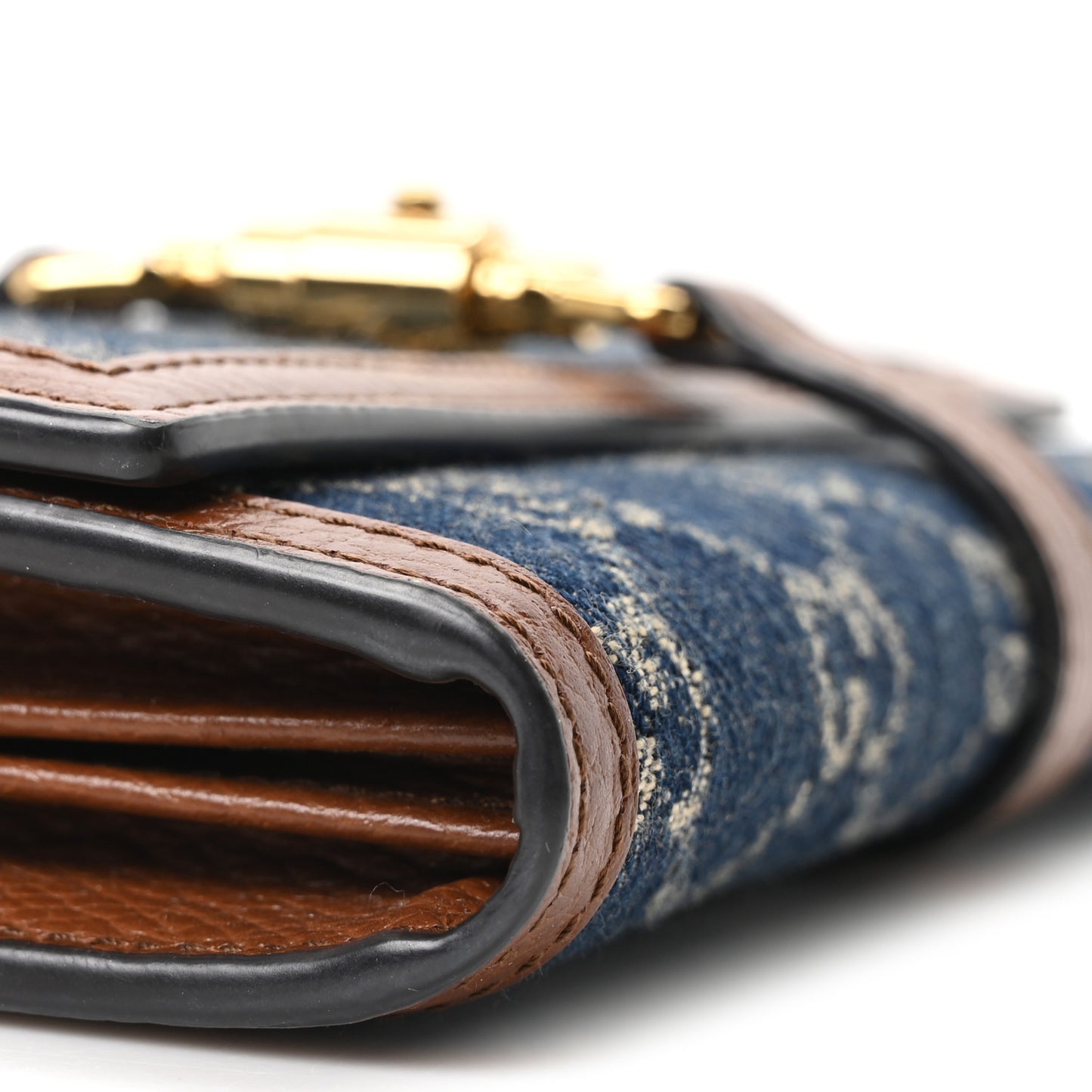 New Denim GG Monogram Jackie 1961 Chain Wallet Blue Tea Cuir