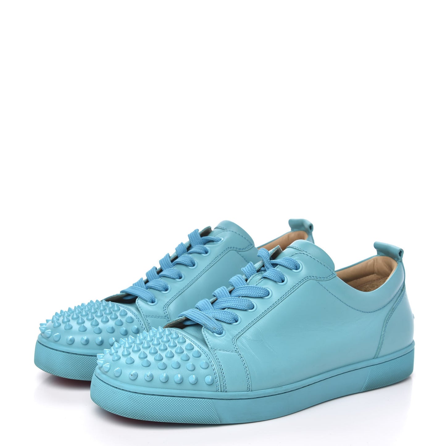Calfskin Mens Louis Junior Spikes Flat Sneakers 43.5 Turquoise