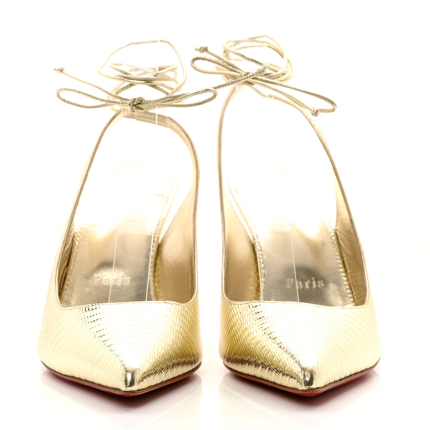 Christian Louboutin Metallic Calfskin Snakeskin Effect Kate Lace-Up 85 Pumps 40 Gold 2 of 7