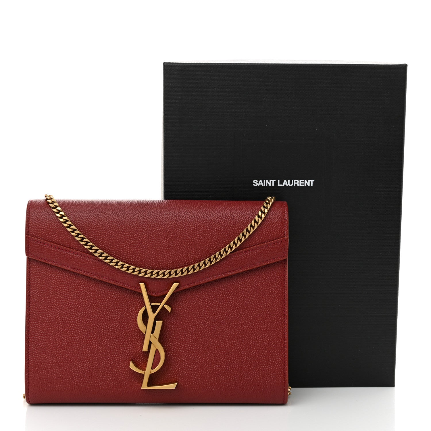 Saint Laurent Grain De Poudre Monogram Cassandra Chain Wallet Opyum Red 14 of 14