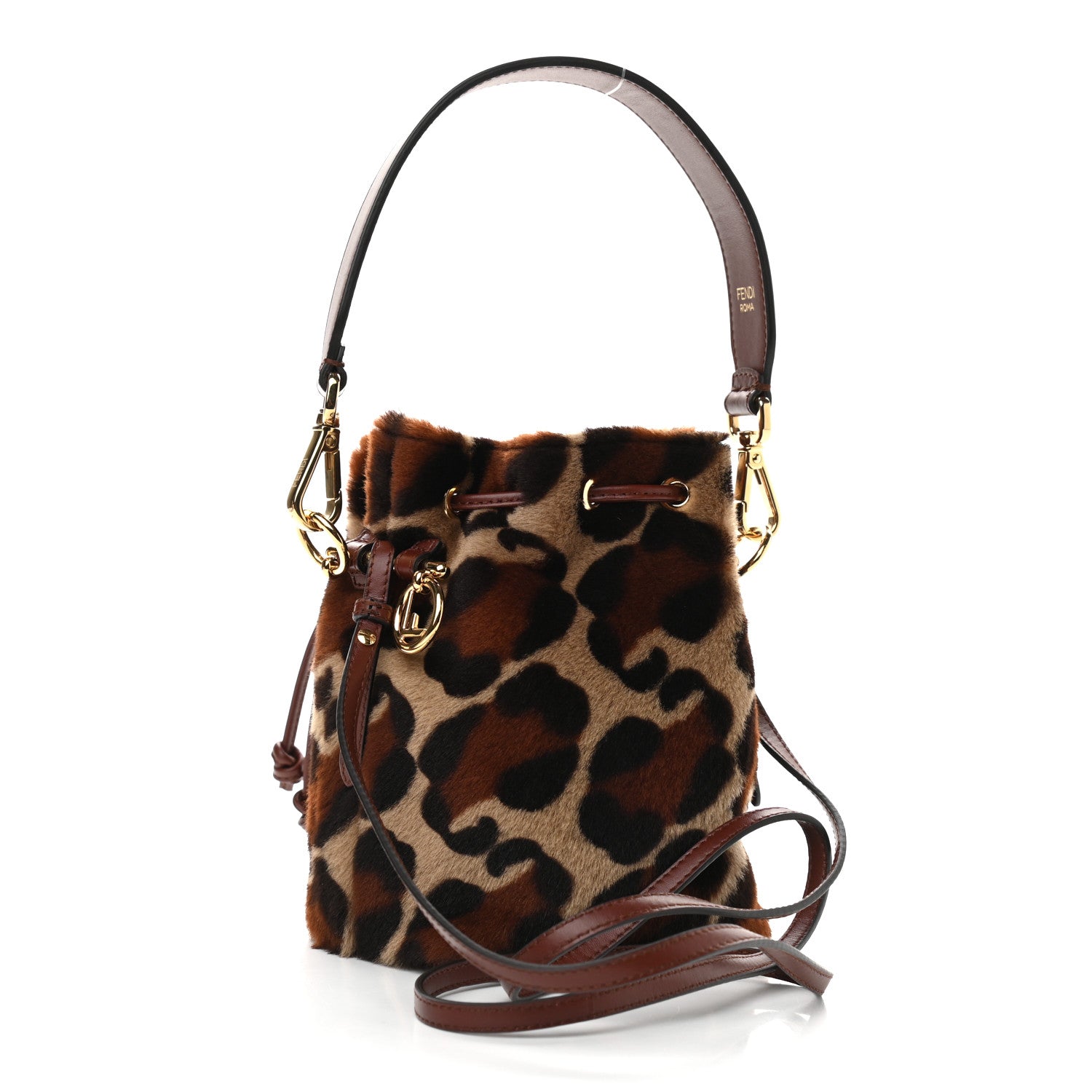 Fendi Wool Vitello King F is Fendi Leopard Print Mini Mon Tresor Bucket Bag Brown Multicolor 3 of 9