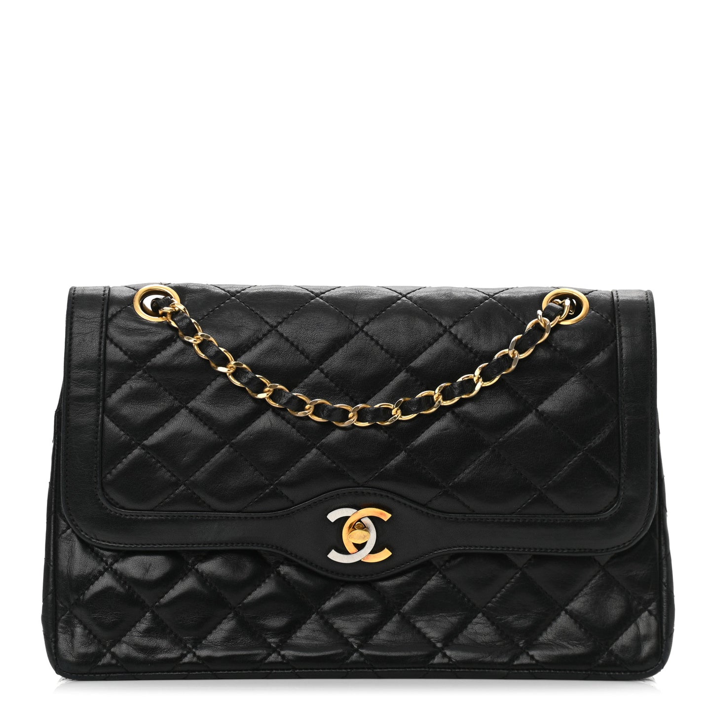 Lambskin Quilted Medium Double Flap Bag Black