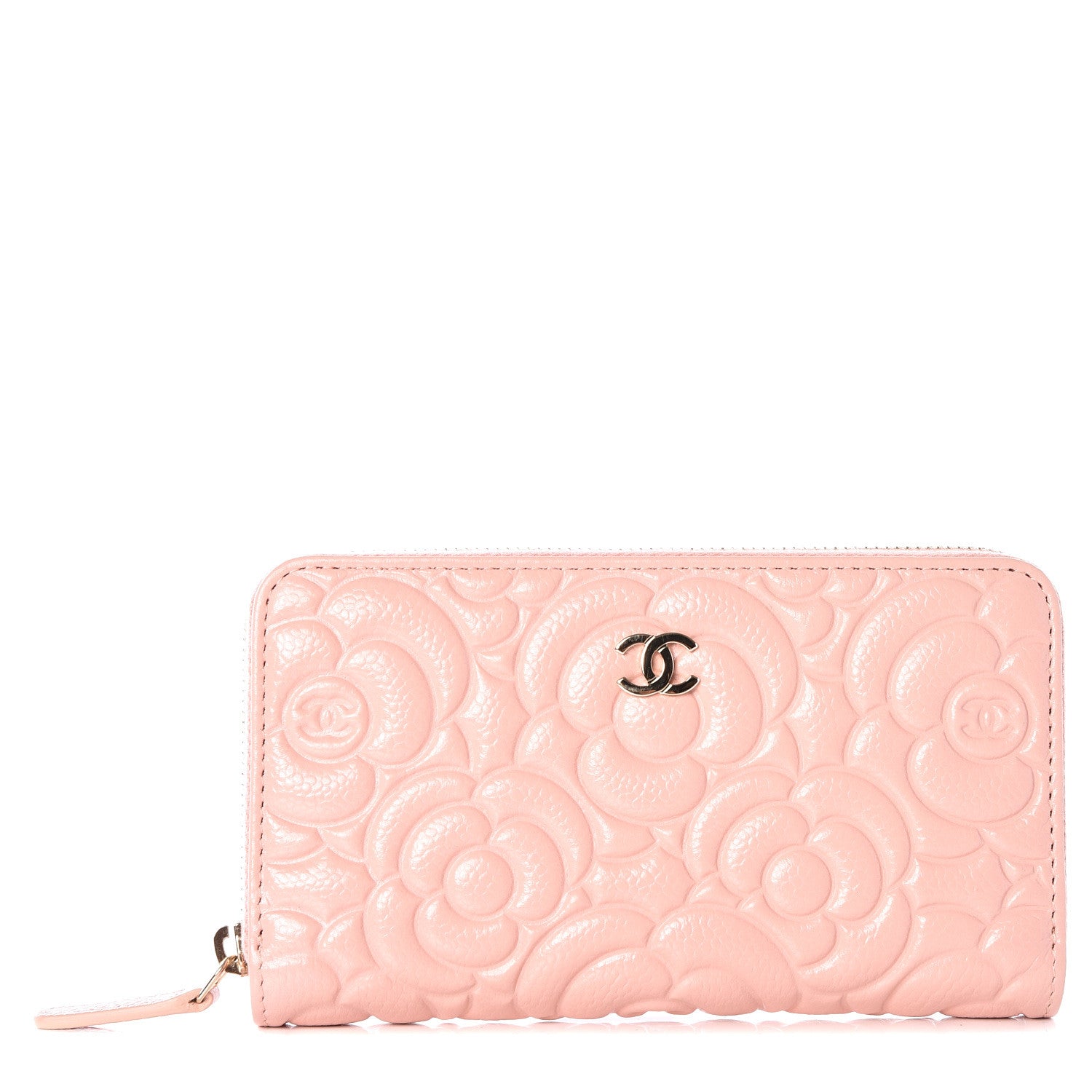 Chanel Caviar Camellia Embossed Small Zip Around Wallet Pink 1 of 11