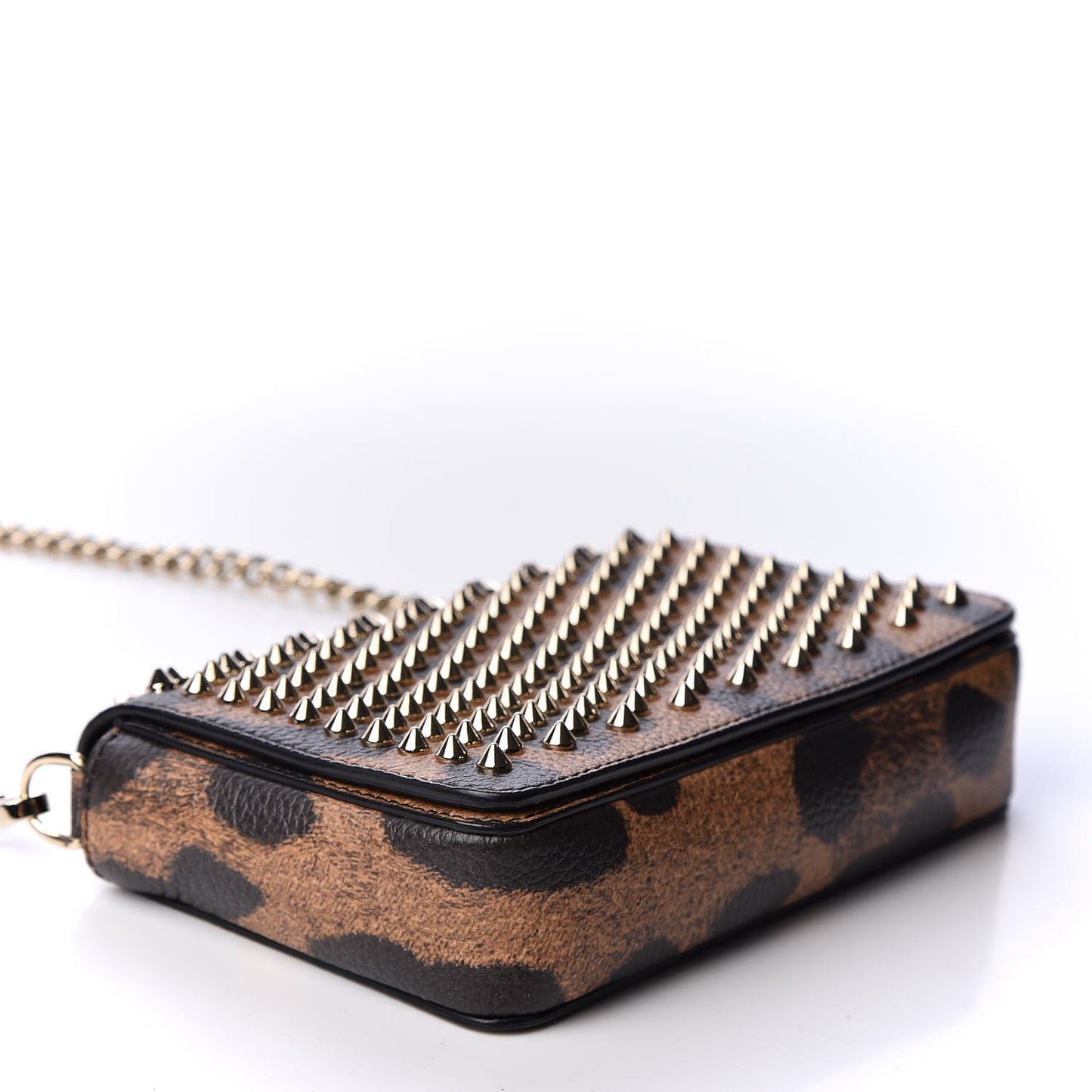 Calfskin Empire Leopard Spiked Zoompouch Crossbody Brown Gold